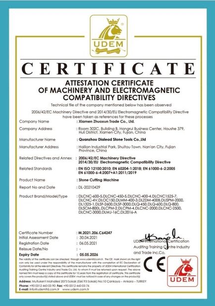 China Quanzhou Dialead Stone Tools Co., Ltd. certification